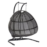 Double Egg Chair with Stand, 2 Person Heavy Duty Hanging Wicker Rattan Swinging Chair Hammock Nest Chair for Indoor Outdoor Patio Lounger Swinging Loveseat Perfect for Balcony Garden - Dust Blue Lambgier