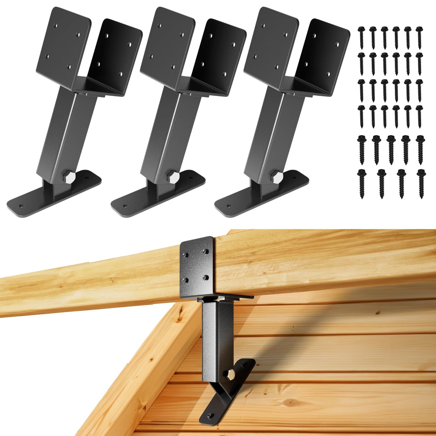 3 Pack Pergola Roof Riser, 304 Stainless Steel Roof Riser Brackets for Patio Cover, 90 Degree Adjustable Saddle Pergola Roof Riser Beam Brackets for Gazebo Roof Patio Pergola (Saddle Brackets - WoodArtSupply