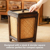 Primo Supply Rattan 7L Trash Can - Hand Woven Brown Square Garbage Bin with Lid - Small Wooden Bathroom Kitchen Decorative Waste Basket Primo Supply