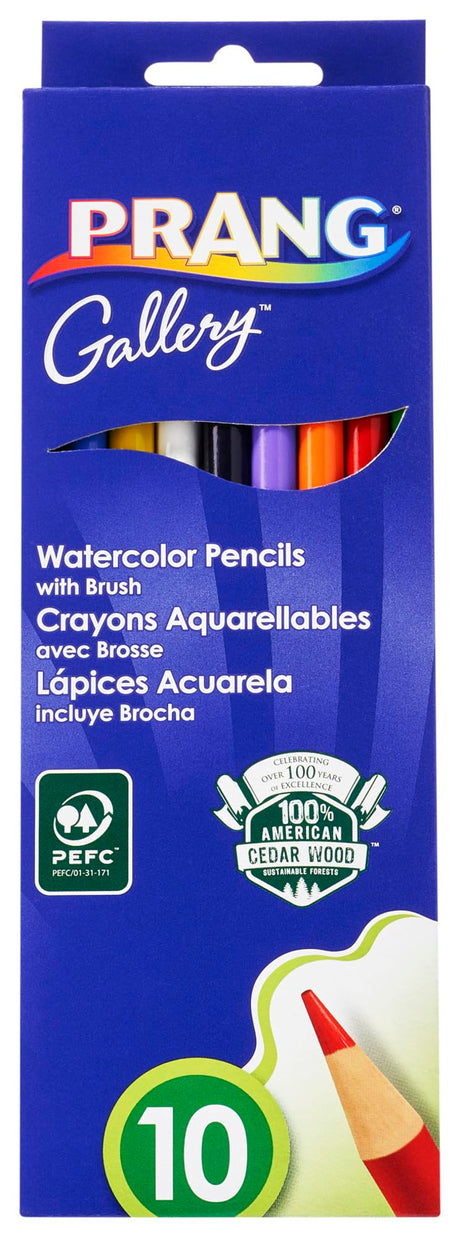 Prang Watercolor Colored Pencils, Includes Brush, Assorted Colors, 10 Count (23650) Prang