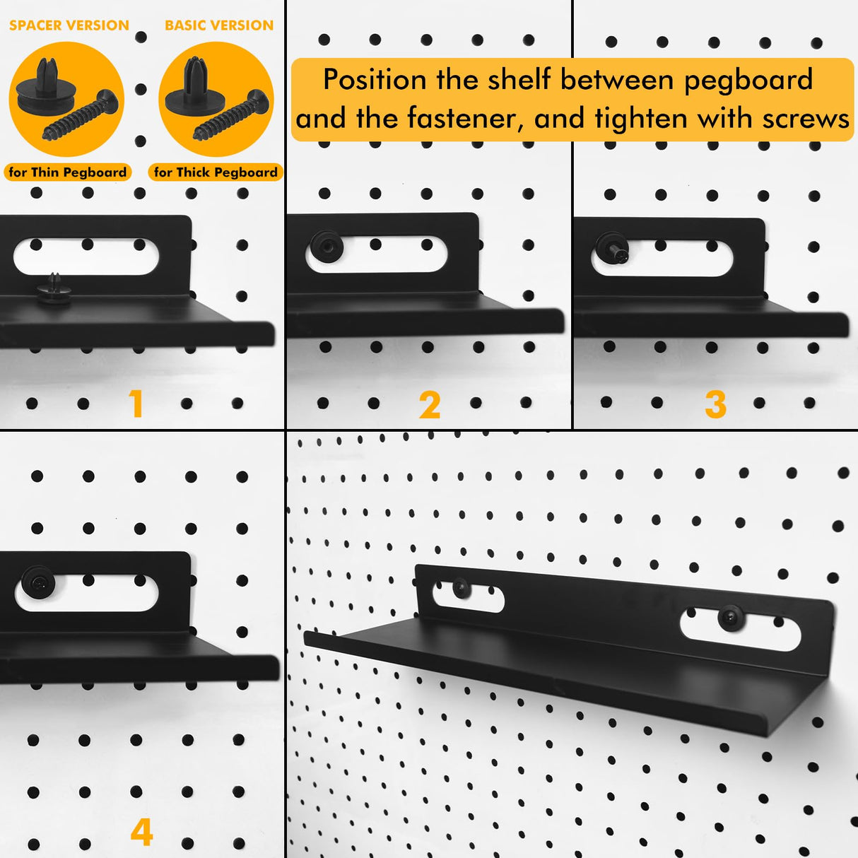 Metal Pegboard Shelf Set - 2Pack 11.7" Peg Board Shelving Racks Black Accessories Display Trays Tool Tiered Shelves for Office Craft Garage Kitchen Bathroom Pegboard Organization System (Medium) G.CORE