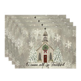 Artoid Mode Church Xmas Trees Snowflakes Merry Christmas Placemats Set of 4, 12x18 Inch Winter Table Mats for Party Kitchen Dining Decoration Artoid Mode