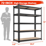 REIBII 72" Garage Shelving, Heavy Duty Storage Shelves 2000LBS, 5 Tier Metal Shelving Unit, Adjustable Garage Storage Shelves for Warehouse Pantry Basement, 72'' H X 35.5'' W X 11.8'' D, 4 Pack REIBII