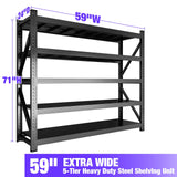 8000LBS Garage Shelving Heavy Duty, 5-Tier 71" H Storage Garage Shelves, Industrial Adjustable Metal Shelving Units for Garages, Warehouses, Kitchen, Black, 59" W x 24" D x 71" H Koestem