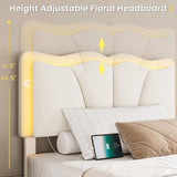 MSmask Twin Bed Frames with 4 Storage Drawers and LED Lights, Velvet Upholstered Platform Bed Frame with Height Adjustable Headboard, LED Bed Frame with Type C & USB, No Box Spring Needed, White MSmask