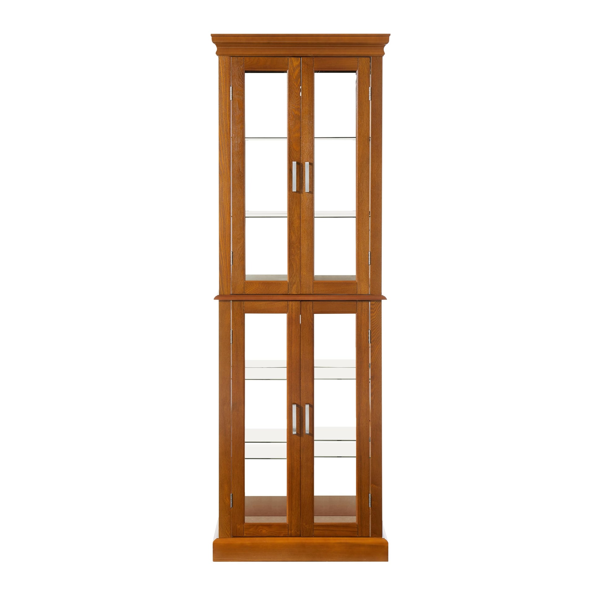 Lighted Display Cabinet,Glass Curio Cabinet with Lights & Adjustable Shelves,Curio Display Cabinet with Wood Frame,Corner Cabinet for Kitchen,Living Room,Office(Free Standing,light bulb not i - WoodArtSupply