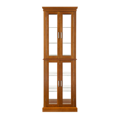 Lighted Display Cabinet,Glass Curio Cabinet with Lights & Adjustable Shelves,Curio Display Cabinet with Wood Frame,Corner Cabinet for Kitchen,Living Room,Office(Free Standing,light bulb not i - WoodArtSupply