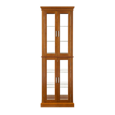 Lighted Display Cabinet,Glass Curio Cabinet with Lights & Adjustable Shelves,Curio Display Cabinet with Wood Frame,Corner Cabinet for Kitchen,Living Room,Office(Free Standing,light bulb not include)