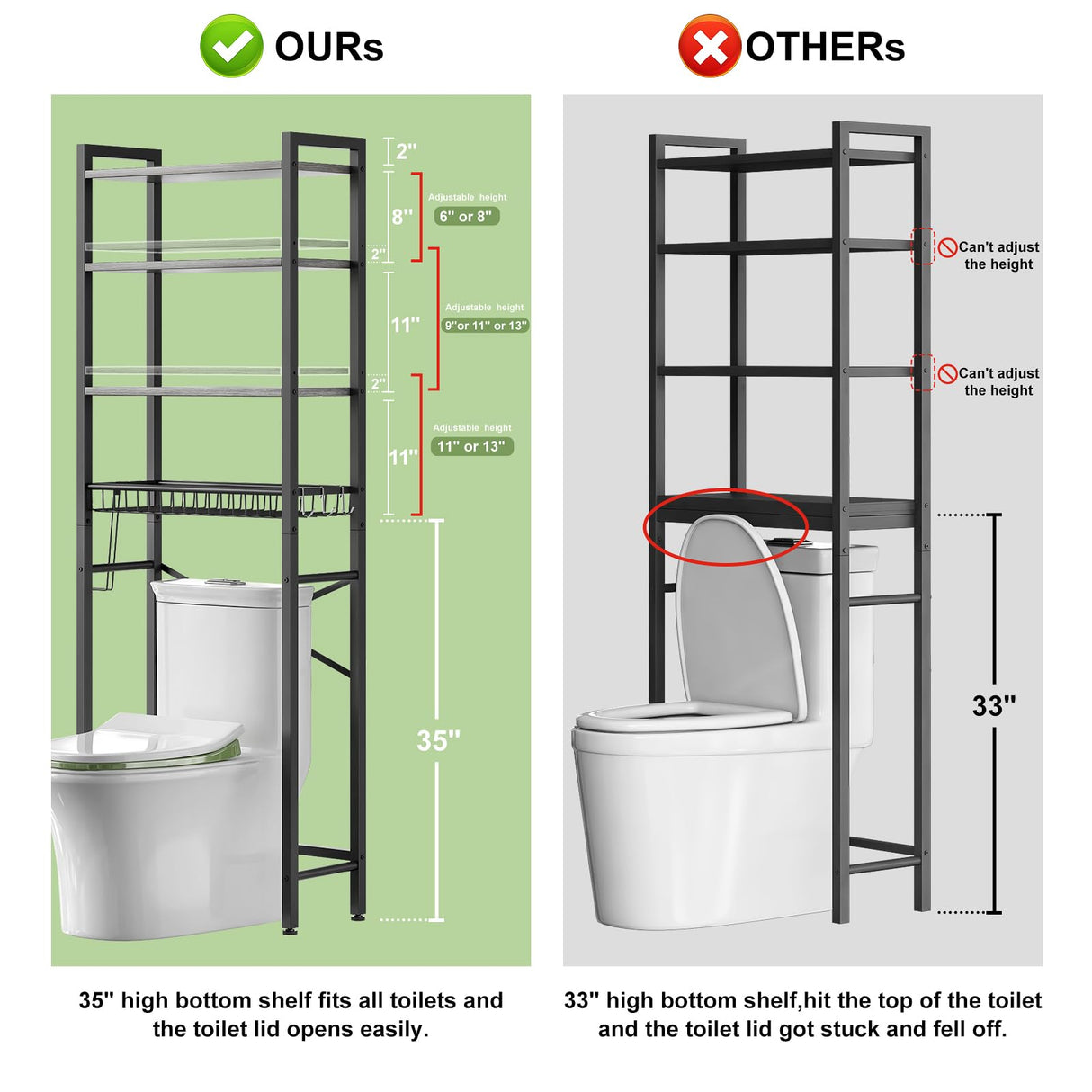 Kalrin Over-The-Toilet Storage Rack, 4-Tier Bathroom Organizer Shelf Over Toilet with Adjustable Shelf and Basket, Freestanding Space Saver Bathroom Shelves Above Toilet for Room (Pure Gray) Kalrin