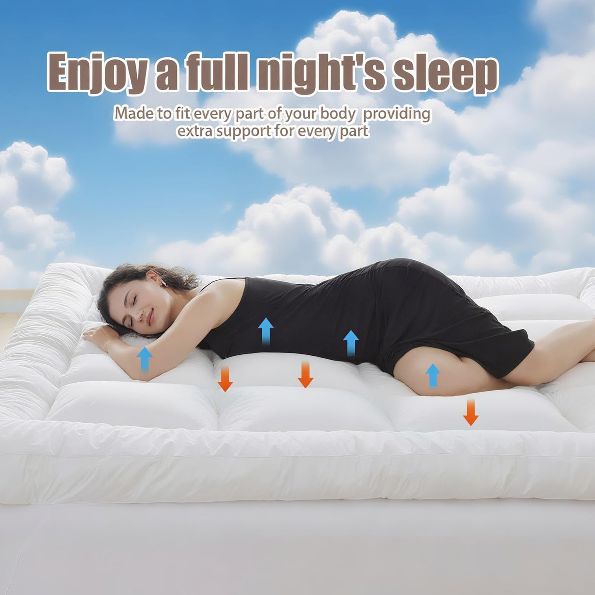 SHOUREN 4 Inch Memory Foam Mattress Topper Full for Back Pain, Extra Soft Pillow Top Mattress Topper, 2000GSM Fluffy Shredded Memory Foam Filled & Thicked Down Alternative-Lined 75x54x4in SHOUREN