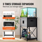 VEVOR Aquarium Stand, 20 Gallon Fish Tank Stand, 25.6 x 16.5 x 31.9 in Steel and MDF Turtle Tank Stand, 167.6 lbs Load Capacity, Reptile Tank Stand with Storage Cabinet and Embedded Power Panel, Black VEVOR