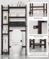 Homde Over The Toilet Storage with Basket and Drawer, Bamboo Bathroom Organizer with Adjustable Shelf & Waterproof Feet Pad, Space Saver Rack for Restroom, Laundry, Brown Homde
