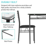 VECELO 5-Piece Kitchen Dining Table Set, Glasses Tabletop & Heavy-Duty Metel Frame, Rectangle Dinette with 4 Chairs for Small Space, Breakfast Nook, Glasses & Black VECELO