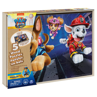 Paw Patrol The Movie - Set of 5 Wood Puzzles with Storage Box for Kids - Ages 4 and Up