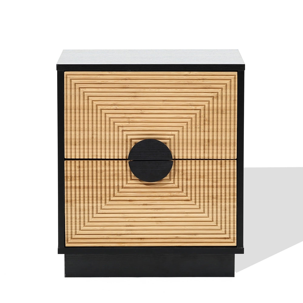 LuxenHome Night Stand, Mid Century Modern Nightstand with 2 Drawers, Boho Bedside Table with Bamboo Strips Pattern, Small End Tables Living Room or Bedroom, Small Side Table with Storage, Black/Brown LuxenHöme