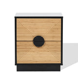 LuxenHome Night Stand, Mid Century Modern Nightstand with 2 Drawers, Boho Bedside Table with Bamboo Strips Pattern, Small End Tables Living Room or Bedroom, Small Side Table with Storage, Black/Brown LuxenHöme