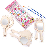 Coloch 12 Pack Wood Mirror Crafts for Kids, DIY Mini Wooden Princess Mirror Unfinished Handheld Mirrors with 2 Painting Brushes and 3 Stickers for Handmade Craft, Birthday, Gift Coloch