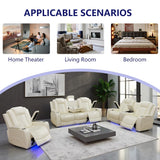 Anthato Power Recliner Sofa Set, Living Room Furniture Sets, Cream White Leather Reclining Sofa Set, Recliner Couch Loveseat and Chair with Storage/Cup Holders/Charging Port for Home Theater/Office Anthato