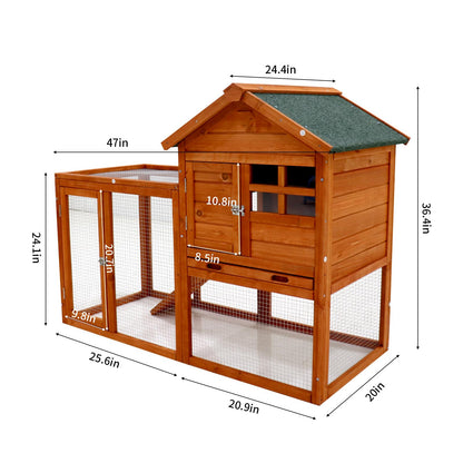 Fuhomtre Pets Coop Super Strength Natural Solid Wood Rabbit Hutch Pet House Chicken Nesting Box (47.8”L X 24.4”W X 36.3”H) Natural One Size - WoodArtSupply