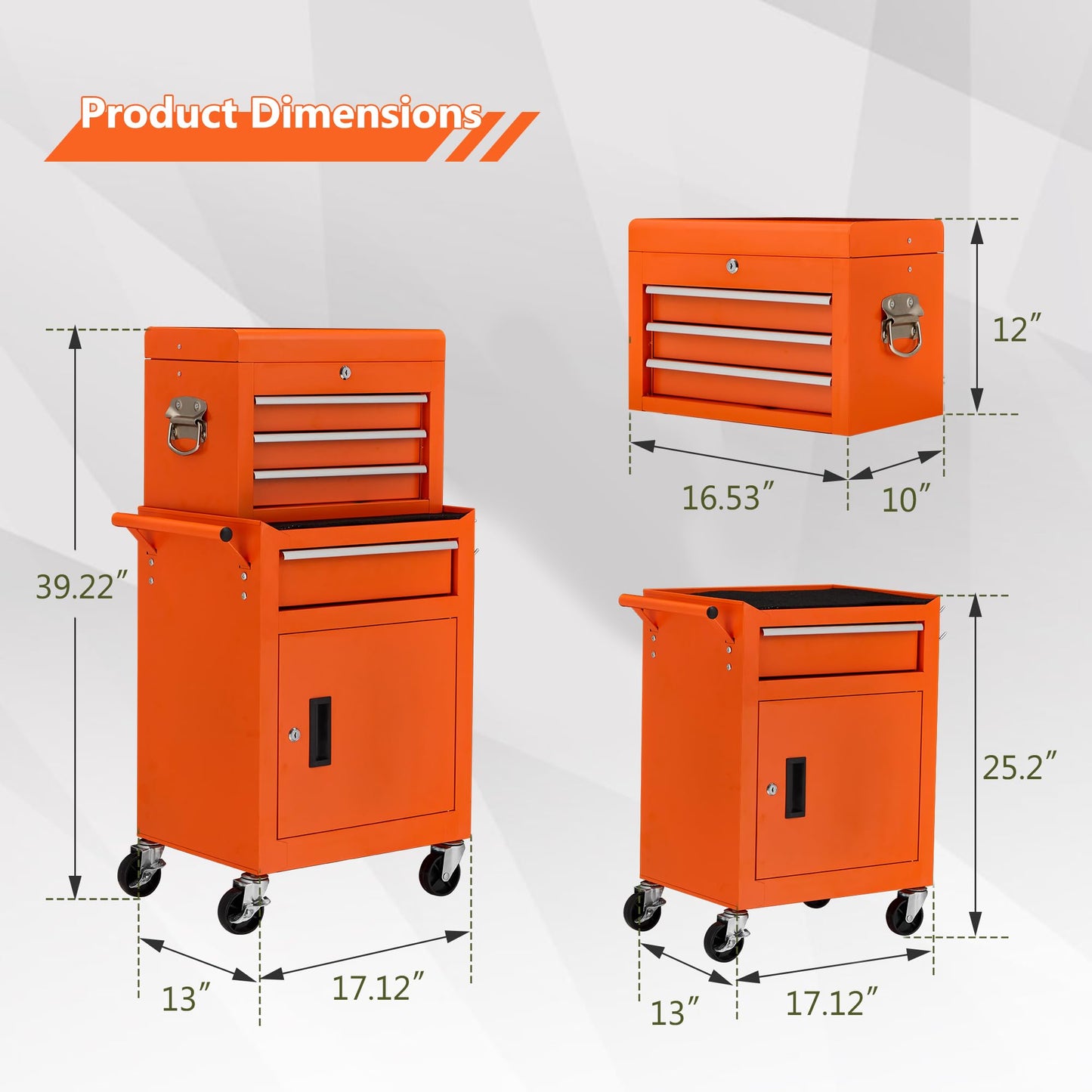 Danrelax 4-Drawers Rolling Tool Chest, Heavy Duty Tool Cart with Wheels, Tool Cabinet, Multi-Functional Tool Storage for Mechanics, Cold-Rolled Steel, Rolling Toolbox and Lockable Tool Box, Orange