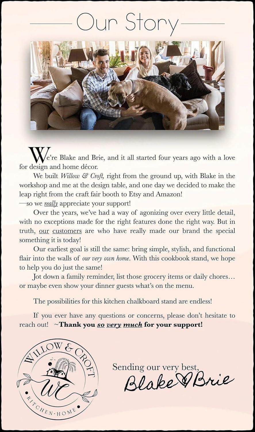 Willow & Croft Cook Book Stand. Rustic Farmhouse Plate Display Stand, Photo Picture Frame Display Stand, Cookbook Holder, Recipe Book Holder. Distressed Cookbook Stand for Kitchen Counter. Home Decor. Willow & Croft