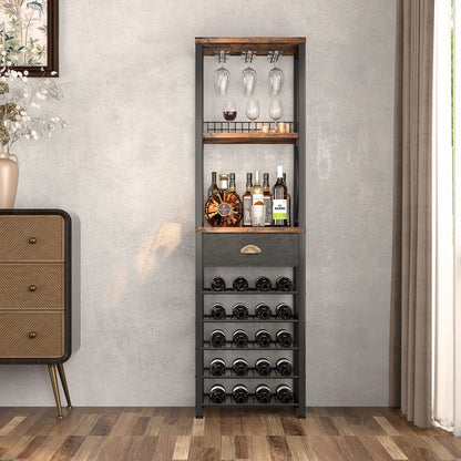 Homeiju Wine Rack Freestanding Floor, Bar Cabinet for Liquor and Glasses, 4-Tier bar Cabinet with Tabletop, Glass Holder, Storage Drawer and Wine Storage for Home Bar(Patent No.D1009580) - WoodArtSupply