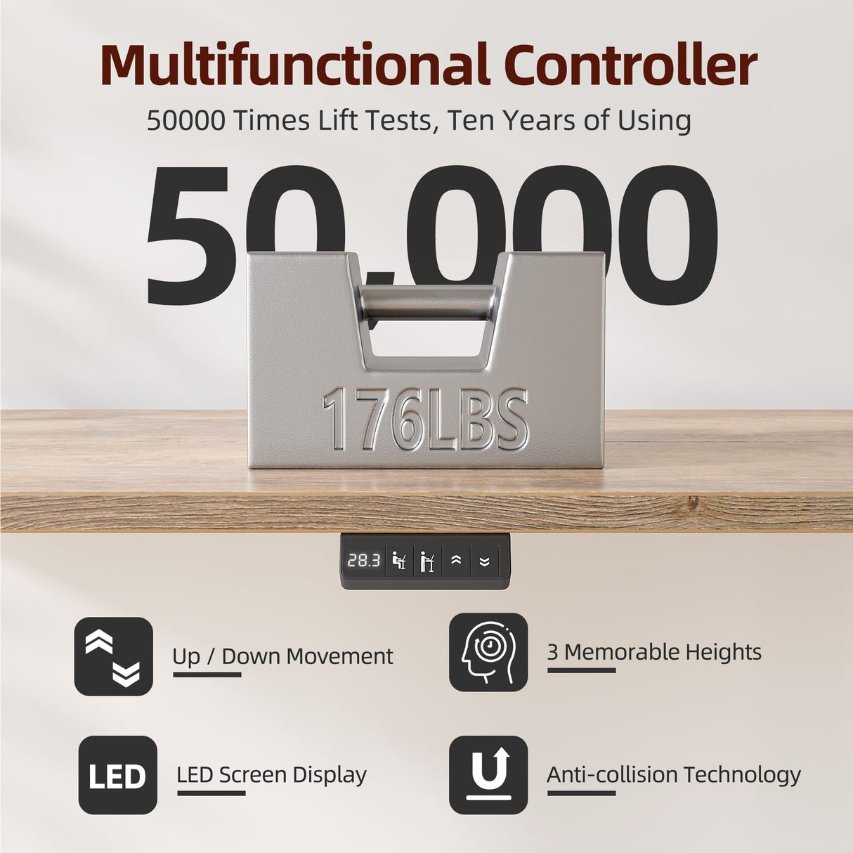 TIQLAB 48 * 24 Inch Standing Desk with Two Drawers, Stand Up Standing Desk Adjustable Height, Electric Sit Stand Desk with Storage Shelf and Splice Board, Maple TIQLAB