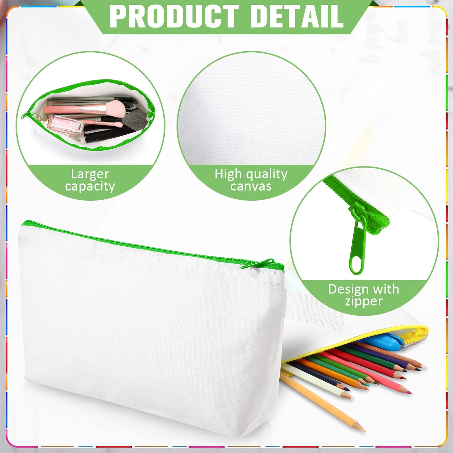 30 Pieces Makeup Bags in Bulk Canvas Pencil Bag Travel Cosmetic Bags Blank DIY Craft Bag Canvas Pen Case Pencil Pouch Makeup Pouch Canvas Zipper Pouch Bags for Girls Teens (9.84 x 5.11 x 1.96 Inches)