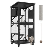 MODCART Catio Outdoor Cat Enclosure with Roof 71" Height Large Wooden Cat Cage with 3 Jumping Platforms and 1 Napping Houses for Cat (Black) MODCART