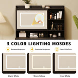 Viaozutis Vanity Desk with a Mirror and Lights，with Chair and Four Drawers, Three Adjustable Lighting Modes，with Power Outlet and Sliding LED Mirror,Bedroom Vanity Desk (Black) Viaozutis