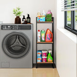 BYFU 3 Tier Bathroom Shelving Unit, Narrow Open Floor Shelves, Metal Corner Storage Rack for Bathroom Laundry Room Kitchen Living Room, Rustic Brown BYFU