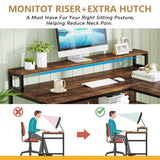 Tribesigns L Shaped Desk with Shelves, 59" Large Corner Computer Desk with Monitor Shelf, Reversible Home Office Desk with Bookshelf and Metal Frame, Two Person Desk, Rustic Brown Tribesigns