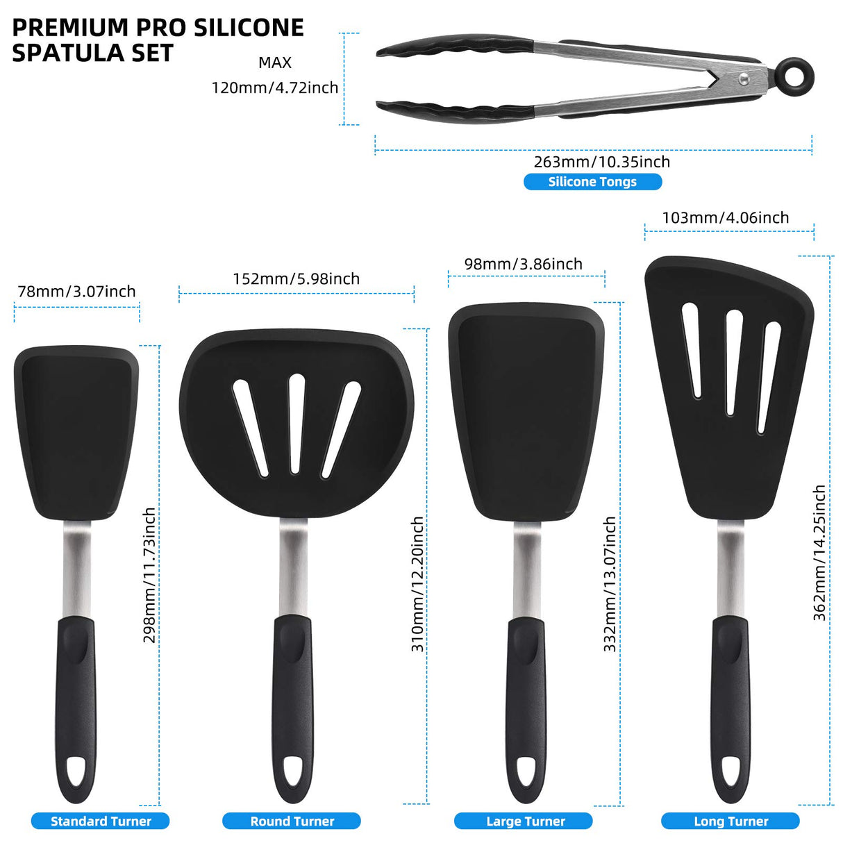 Silicone Flexible Turner Spatula Set, 5-Piece Heat Resistant Flexible Rubber Spatulas,Silicone Cooking Utensil Set,Non Stick Rubber Kitchen Utensils for Cooking Fish, Steak,Eggs, Pancakes CGSGDK