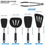 Silicone Flexible Turner Spatula Set, 5-Piece Heat Resistant Flexible Rubber Spatulas,Silicone Cooking Utensil Set,Non Stick Rubber Kitchen Utensils for Cooking Fish, Steak,Eggs, Pancakes CGSGDK