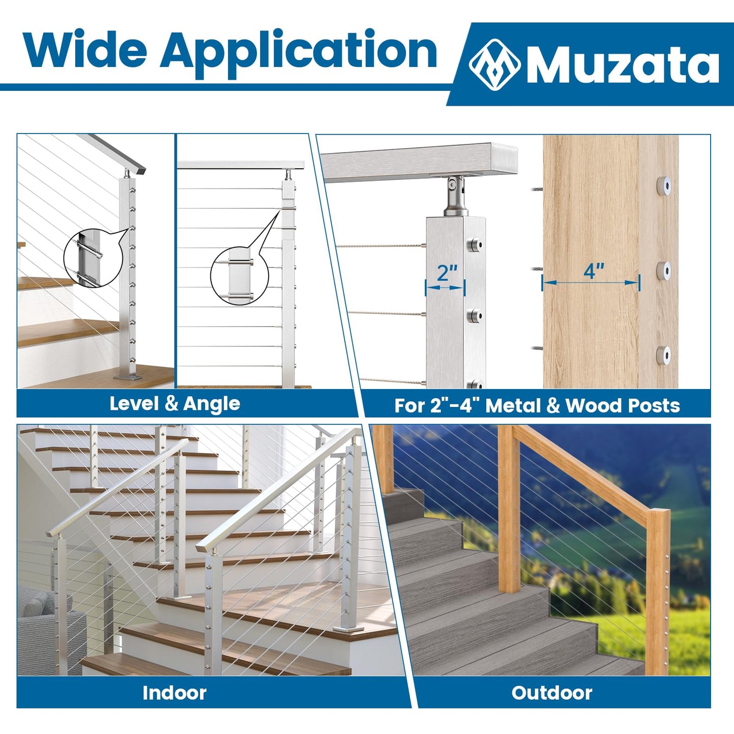 [Patent] Muzata 20 Pack 1/8" Invisible Cable Railing Kit Hardware Invisible Receiver Swage Stud End for 2"x2" 4"x4" Wood Metal Post T316 Stainless Steel Deck Cable Railing System 10 Pair CR26