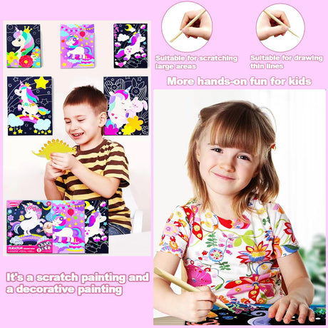 BAOXUE Scratch Art for Kids, Unicorns Black Rainbow Scratch Art Paper Set-Arts and Crafts & Supplies, DIY Activity & Party Games, Unicorn Art Gifts for Toddlers, Girls & Boys BAOXUE