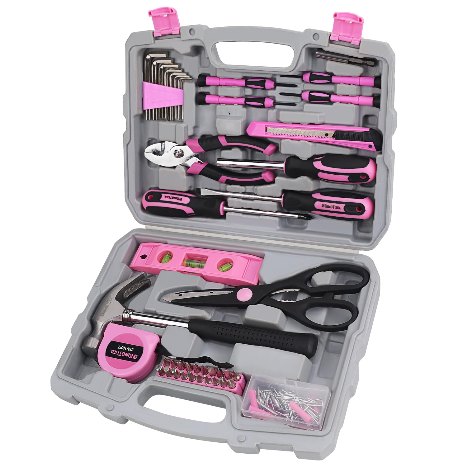 KingTool 149-Piece Pink Tool Kit - Basic Home Repair Tool Set, Small Tool Kit with Plastic Toolbox, Perfect for Women, Office & College Repairs - WoodArtSupply