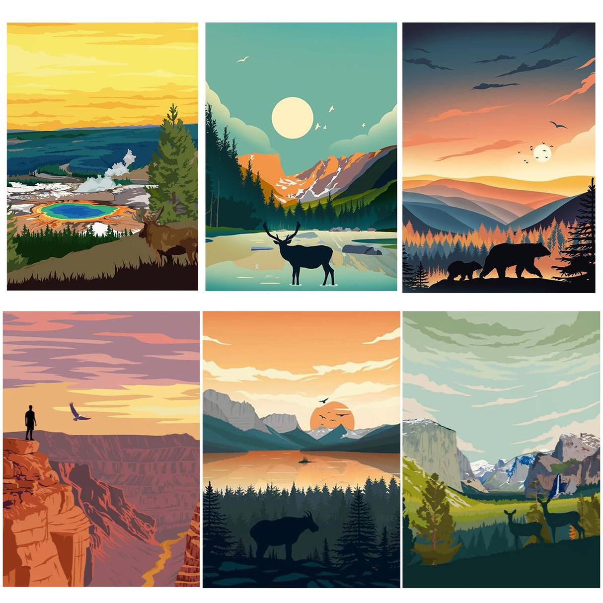 6 Packs Paint by Numbers for Adults Beginners, National Park Painting by Number Kits on Canvas Without Frame, Yellowstone Grand Teton Yosemite Lanscape Craft Arts for Home Wall Decor 9.8x13.8inch HOIYLDS