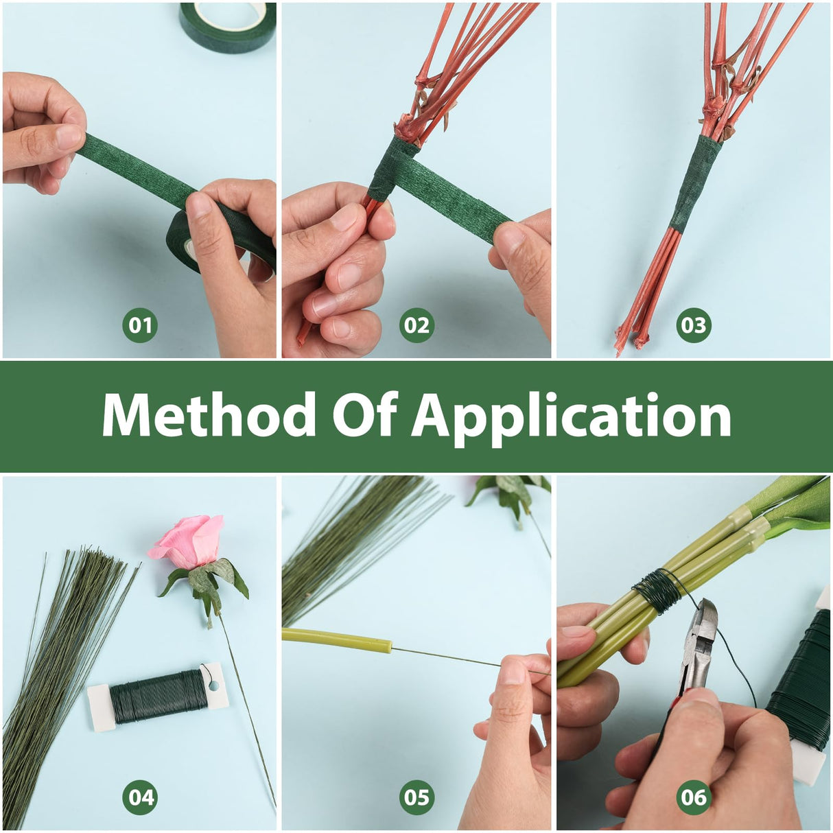 NESCCI Floral Arrangement Kit with Green Floral Tape and Wire,26 Gauge Floral Stem Wire,22 Gauge Floral Wire,Boutonniere Pin for Bouquet Stem Wrap Florist. NESCCI