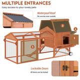 U-MAX 95“ Chicken Coop with Wheels, Wooden Chicken Tractor Hen House with Run, Nesting Boxes, Ramps, Removable Tray, Natural Wood U-MAX
