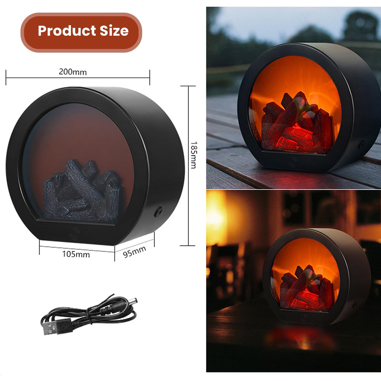 Ragyzity Decorative Flameless Portable LED Lanterns, Fireplace Light with LED Simulation Log Flame Effect, Touch Switch Simulation Flame for Home Christmas Decor Ragyzity