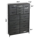 WLIVE 16 Drawers Dresser, Tall Dresser for Bedroom, Closet, Hallway, Storage Dresser Organizer unit, Large Dressers & Chests of Drawers with Fabric Bins, Charcoal Black Wood Grain Print WLIVE