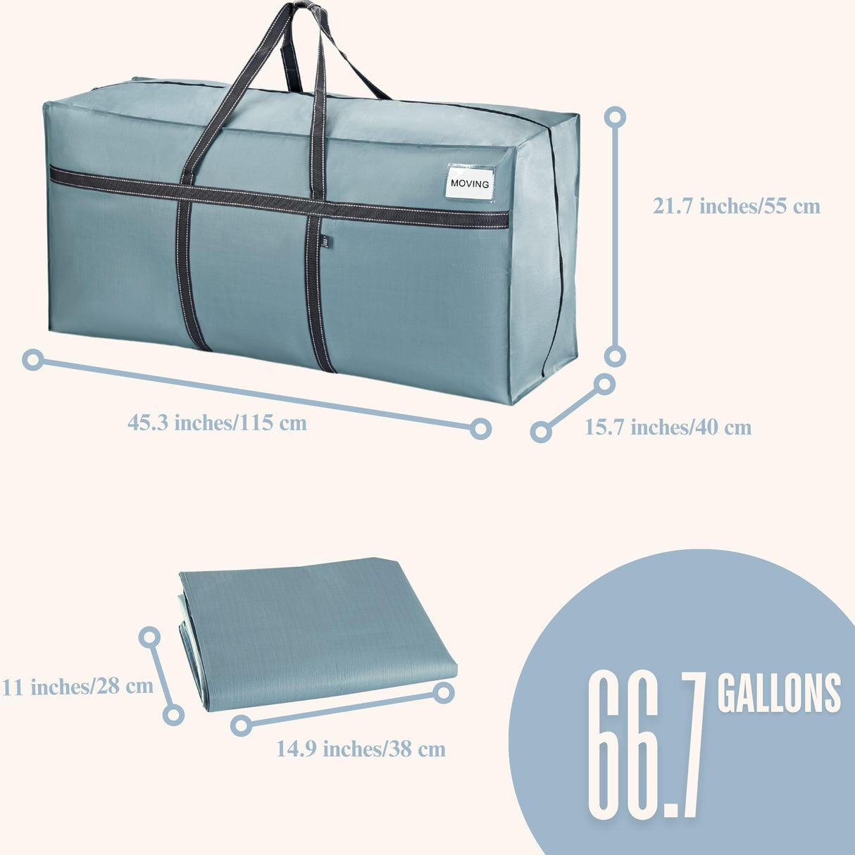 VENO 2 Pack Extra Large Moving Bags, Heavy Duty Storage, Moving Boxes, Large Storage Bins with Lids Alternative for College, Christmas Tree, Packing Supplies Essentials (Light Blue Matte, 2 Pack) VENO