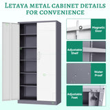 Letaya Metal Storage Cabinet with Lock Door and 5 Shelves,6 Tier Steel Garage Tool Cabinet for Home Office Utility Room 72" H X 36" W X18 D (White Gray) Letaya