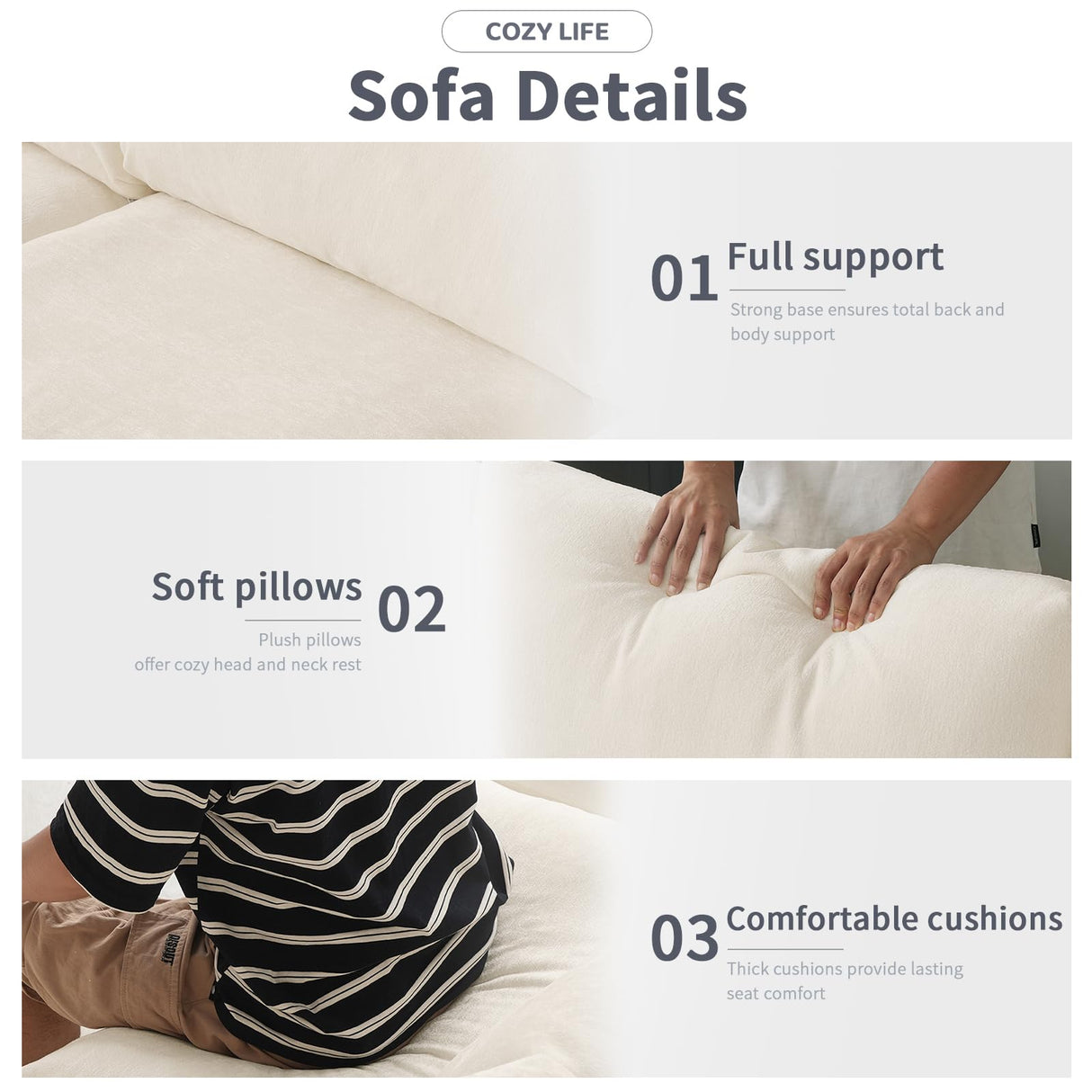 Cloud Sectional Couches for Living Room,100.5" Convertible L Shaped Couch with Ottoman, 4 Seater Modular Sectional Sofa,Deep Seater Furniture Sets,Beige WJShome