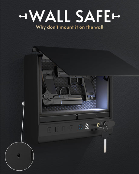 BE-TECH Gun Safe for Handgun, Large Capacity Biometric Pistol Safe with 99.9% Accuracy Fingerprint Quick Access - Ideal for Nightstand, Car, Bedside, Wall BE-TECH