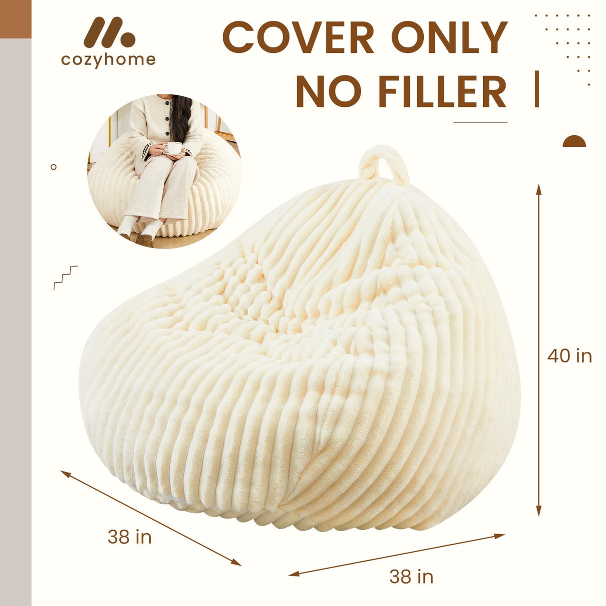 Honeydak Fluffy Stuffed Animal Storage Bean Bag Chair Cover (No Filler) Comfy Bean Bag Cover Without Filling or Home Bedroom Decor Organizing Plush Doll Textile Holder(White,L) Honeydak