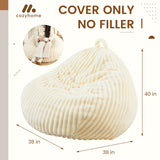 Honeydak Fluffy Stuffed Animal Storage Bean Bag Chair Cover (No Filler) Comfy Bean Bag Cover Without Filling or Home Bedroom Decor Organizing Plush Doll Textile Holder(White,L) Honeydak