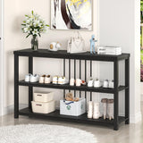 FOLUBAN Entryway Table, Modern Sofa Console Table with 3 Tier Storage Shelf, Hallway Foyer Table for Living Room, Industrial Black Oak FOLUBAN