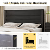 Farmhouse Queen Bed Frame with 49" Tall Headboard - LUXOAK Wooden Platform Bed, Noise-Free & No Box Spring Needed, Black LUXOAK